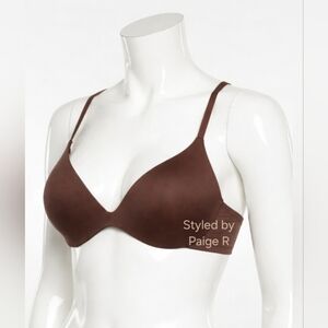 ❤️NWT SKIMS Wireless Form Push Up Plunge T-shirt Demi Bra Brown COCOA 34DDD